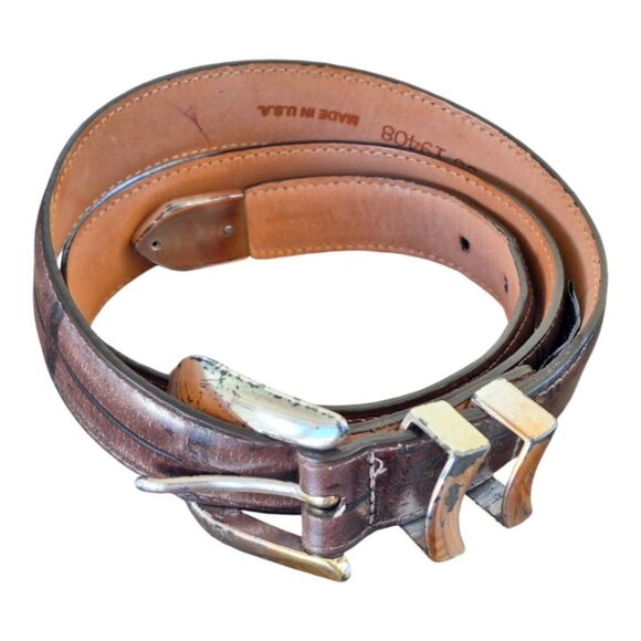 Onyx by Brighton Croc Embossed Genuine Leather Belt Made in USA Brown 36 Unisex - Picture 1 of 12